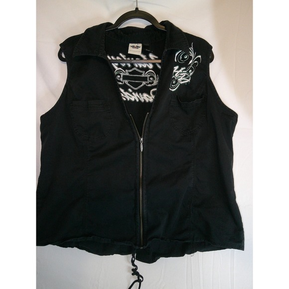 Harley Davidson Black Embroidered Sleeveless Full Zip Vest 2W Women - Picture 1 of 4
